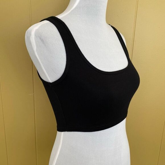 SHEIN women S soft feel scoopneck crop tank top black - Picture 2 of 7